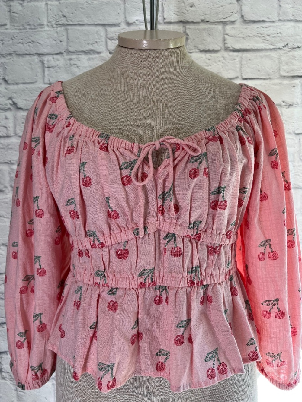 Arizona Jean Co. Cherry Print Pink Milkmaid Crop Top Size XXL